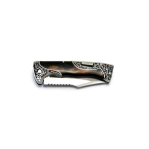 Columbia A3157 lock-back folding knife with black-brown stone inlay handle