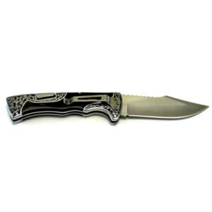 Columbia A3157 lock-back folding knife with black-brown stone inlay handle