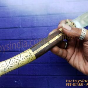 Rampuri Knife Big Sheesham wood + Brass handle Lever lock Spring Steel Switchblade Handmade Folder