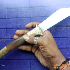 Rampuri Knife Big Sheesham wood + Brass handle Lever lock Spring Steel Switchblade Handmade Folder