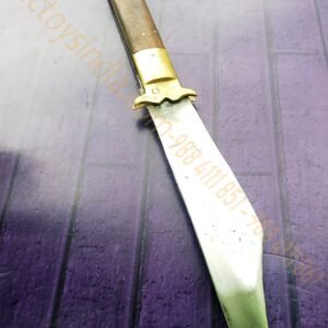 Rampuri Knife Big Sheesham wood + Brass handle Lever lock Spring Steel Switchblade Handmade Folder