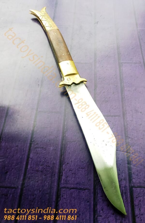 Rampuri Knife Big Sheesham wood + Brass handle Lever lock Spring Steel Switchblade Handmade Folder