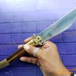 Rampuri Knife Big Sheesham wood + Brass handle Lever lock Spring Steel Switchblade Handmade Folder