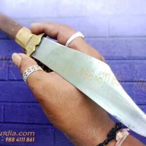 Rampuri Knife Big Sheesham wood + Brass handle Lever lock Spring Steel Switchblade Handmade Folder