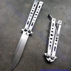 Benchmade Stainless Steel Silver Finish Razor Sharp Flipping Butterfly Balisong Knife Clip Point Tip