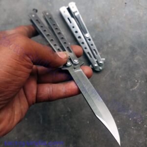 Benchmade Stainless Steel Silver Finish Razor Sharp Flipping Butterfly Balisong Knife Clip Point Tip