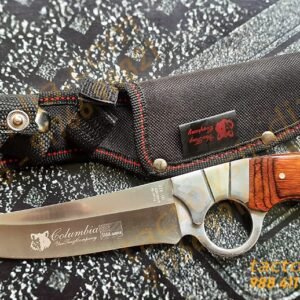 Columbia A10 Close Combat Knife / Finger Hole Guard Handle / 440c Blade / Full Tang / Lanyard Hole / SS with Natural wood handle tactoys India