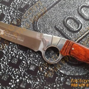 Columbia A10 Close Combat Knife / Finger Hole Guard Handle / 440c Blade / Full Tang / Lanyard Hole / SS with Natural wood handle tactoys India