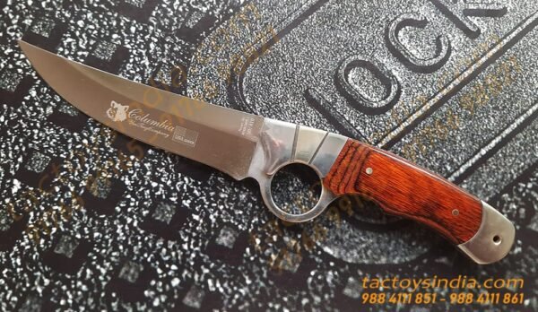 Columbia A10 Close Combat Knife / Finger Hole Guard Handle / 440c Blade / Full Tang / Lanyard Hole / SS with Natural wood handle tactoys India