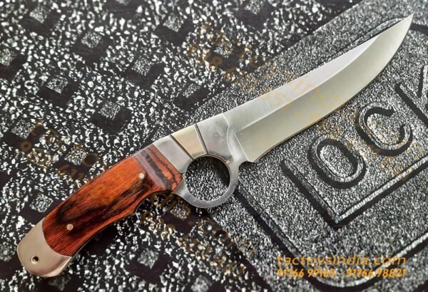 Columbia A10 Close Combat Knife / Finger Hole Guard Handle / 440c Blade / Full Tang / Lanyard Hole / SS with Natural wood handle tactoys India