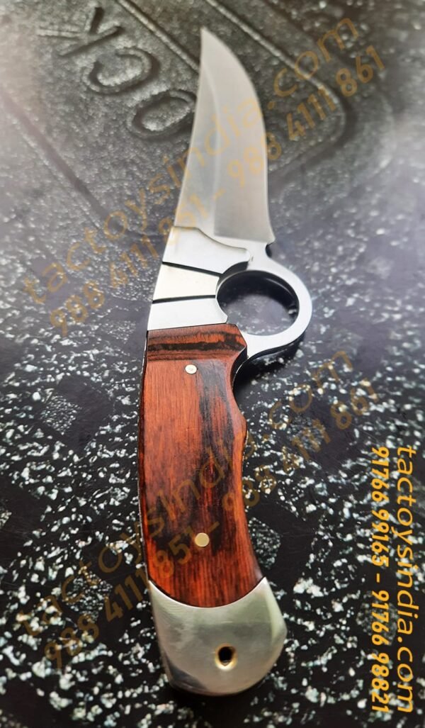 Columbia A10 Close Combat Knife / Finger Hole Guard Handle / 440c Blade / Full Tang / Lanyard Hole / SS with Natural wood handle tactoys India