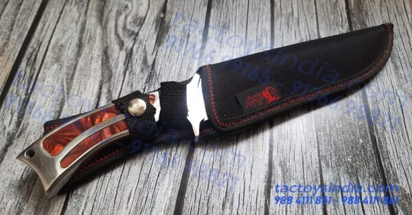 Columbia A11 full tang Blade - SS Handle scales with unique Epoxy resin Inserts - Lanyard Hole - Nylon Belt Carry Pouch - utility knife by TactoysIndia knives