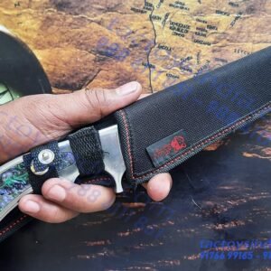 Columbia A12 Indian Kirpan Shaped Traditional Punjabi Knife / Single Pc Built with Turquoise Stone Inlay handle / Lanyard Hole / Full Tang carbon Steel blade by Tactoys India