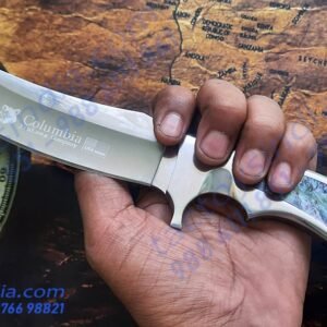 Columbia A12 Indian Kirpan Shaped Traditional Punjabi Knife / Single Pc Built with Turquoise Stone Inlay handle / Lanyard Hole / Full Tang carbon Steel blade by Tactoys India