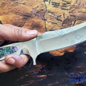 Columbia A12 Indian Kirpan Shaped Traditional Punjabi Knife / Single Pc Built with Turquoise Stone Inlay handle / Lanyard Hole / Full Tang carbon Steel blade by Tactoys India