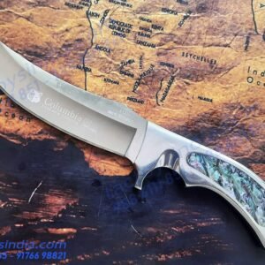 Columbia A12 Indian Kirpan Shaped Traditional Punjabi Knife / Single Pc Built with Turquoise Stone Inlay handle / Lanyard Hole / Full Tang carbon Steel blade by Tactoys India