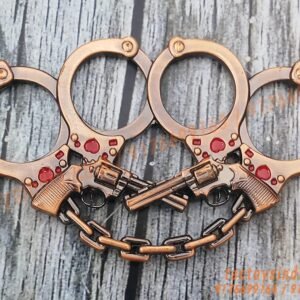 Antique-Hand-Cuffs-and-Revolver-Gun-Colour-Thick-Metal-knuckleduster–-knuckles-knucks-knucklering