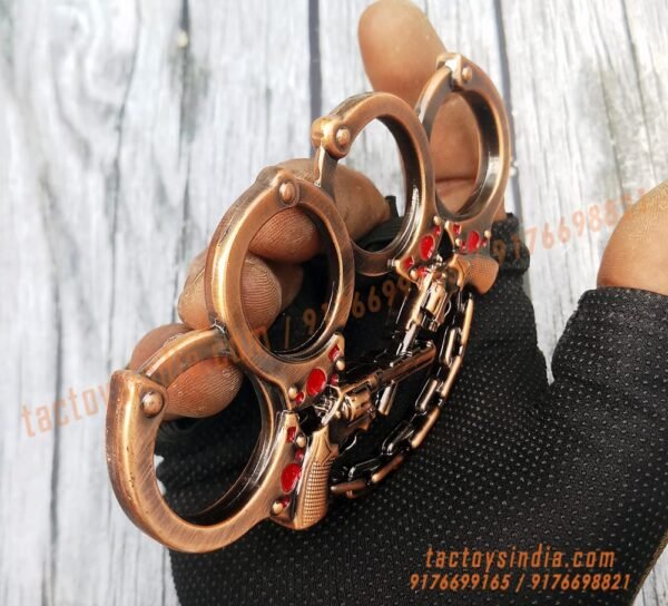 Antique-Hand-Cuffs-and-Revolver-Gun-Colour-Thick-Metal-knuckleduster–-knuckles-knucks-knucklering