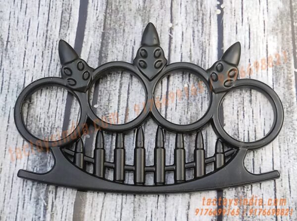 Black-3-Spikes-Paracord-Braidable-Knuckles-4-Finger-Ring-Punching-Weapon-India