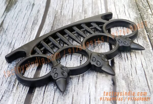 Black-3-Spikes-Paracord-Braidable-Knuckles-4-Finger-Ring-Punching-Weapon-India