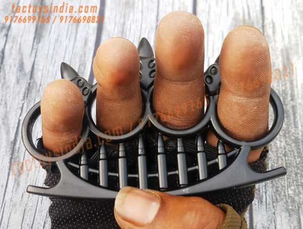 Black-3-Spikes-Paracord-Braidable-Knuckles-4-Finger-Ring-Punching-Weapon-India