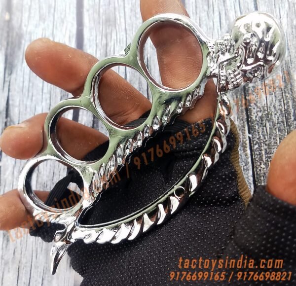 Chrome-Skull-Spine-Knucks-Skull-Breaker-Piercer-Large-Size-Rings-Army-Fight-Punch