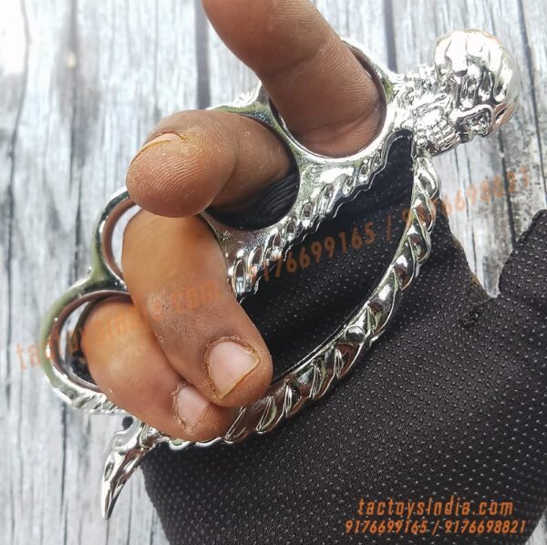 Chrome-Skull-Spine-Knucks-Skull-Breaker-Piercer-Large-Size-Rings-Army-Fight-Punch